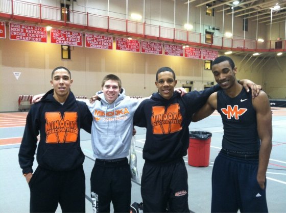 Minooka closed meet with 3:28.84 4x4r banger/Nick Lundin photo